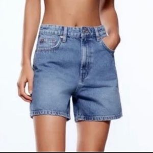 Zara Retro Denim Bermuda Shorts High Waist